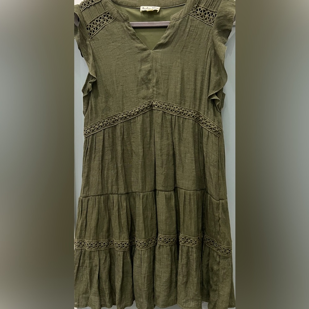 Boho Olive Tiered V-Neck Mini Dress